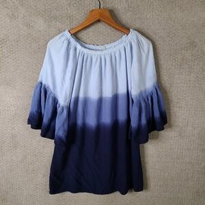 Ace Fashion Shirt Womens Medium Blue‎ Flared Sleeve Witchy Goth Rayon Round Neck